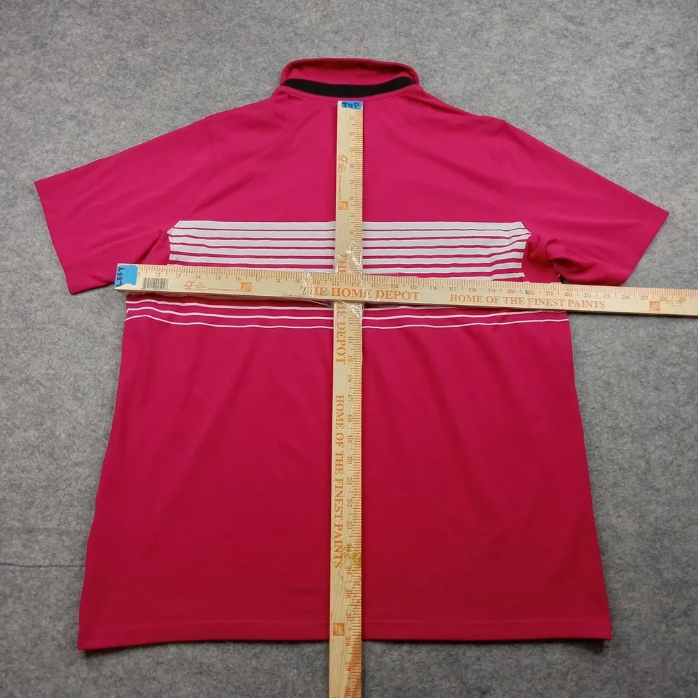Nike Golf Polo Shirt Mens Large Pink Dri Fit Striped Standard Fit Performance